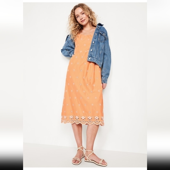 Old Navy Fit & Flare Blossom Petal Eyelet Midi Dress  Cotton Sleeveless NWT MED - Picture 5 of 9